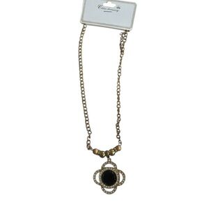 Elegant Black and Gold Floral Pendant Necklace
